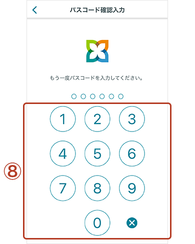 スマートライフデザイナーパスコード確認入力画面