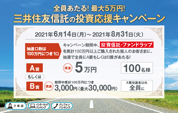 全員あたる！最大5万円！　三井住友信託の投資応援キャンペーン