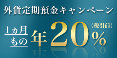外貨定期預金キャンペーン 1カ月もの年20%(税引前)
