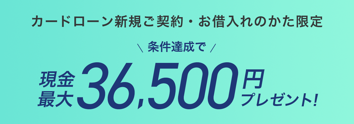 カードローン新規ご契約・お借入れのかた限定 カードローンお借入れで現金最大36,500円プレゼント！