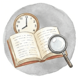 複数の選択肢から自分に合った方法を選ぶ必要性を示すイラスト（本と虫眼鏡・時計）